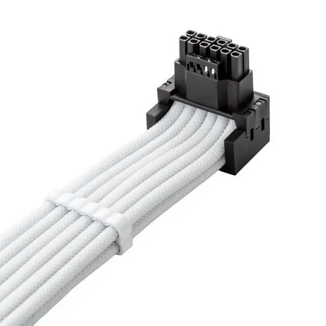 Alt view image 2 of 3 - E-Series Pro ModMesh Sleeved 12VHPWR 90° StealthSense PCI-e Cable for EVGA G/G+ / P/P+ / T - Variant A (White, 16-pin to Quad 8-pin, 60cm)