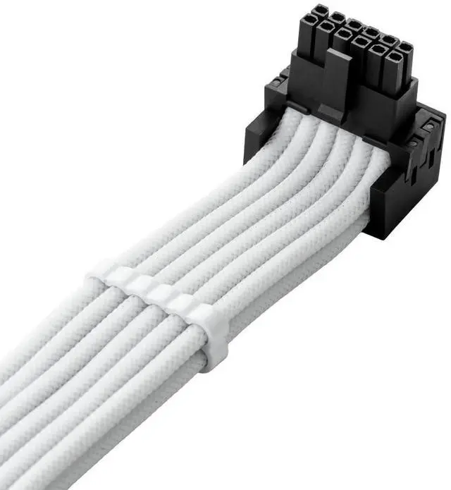Alt view image 2 of 3 - E-Series Pro ModMesh Sleeved 12VHPWR 90° StealthSense PCI-e Cable for EVGA G/G+ / P/P+ / T - Variant B (White, 16-pin to Quad 8-pin, 60cm)