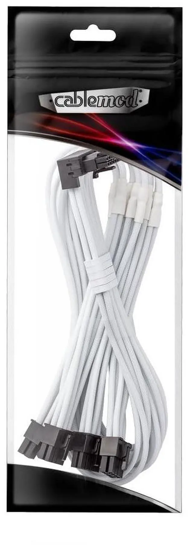 Alt view image 3 of 3 - E-Series Pro ModMesh Sleeved 12VHPWR 90° StealthSense PCI-e Cable for EVGA G/G+ / P/P+ / T - Variant B (White, 16-pin to Quad 8-pin, 60cm)