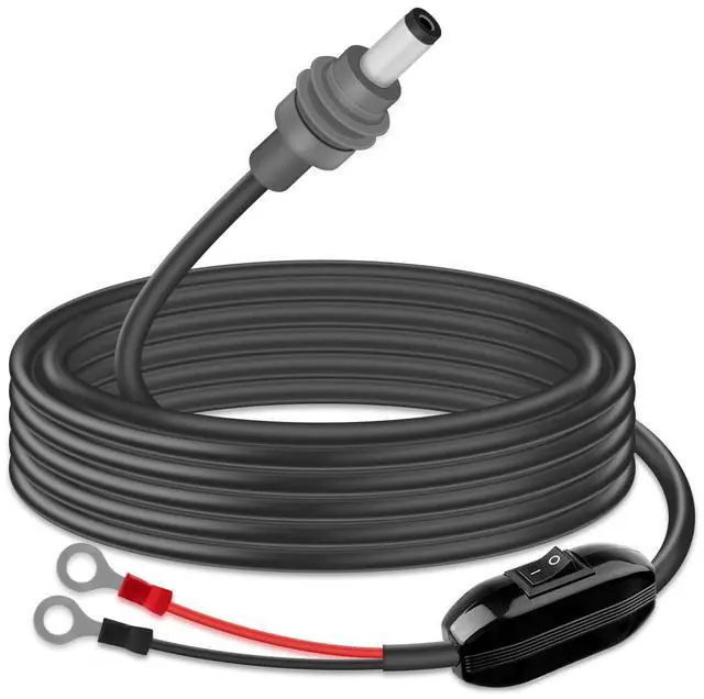 Main image of Mini DC5521 to O Ring Extension Cable with On/Off Switch, 18AWG DC 5.5x2.1MM to 8MM Eyelet Direct Battery Power Cable for Car, RV, or Marine, 10FT (with Switch)