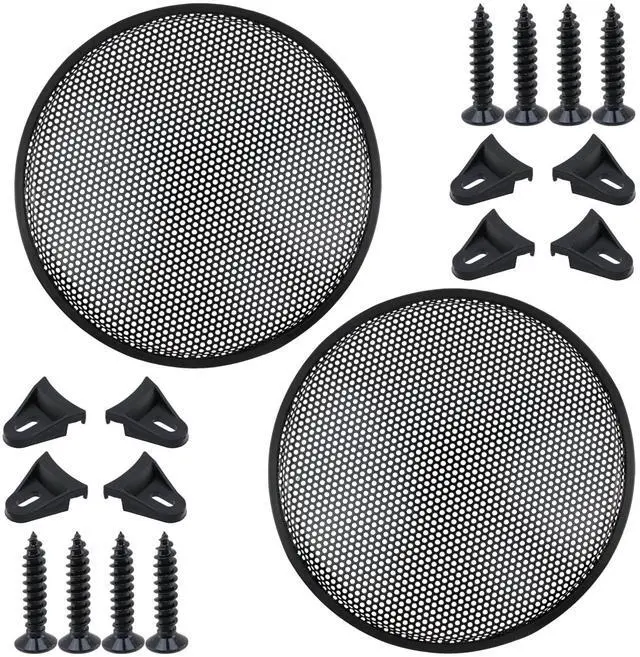 Main image of 12" Speaker Grill Mesh Cover, Round Speaker Grill Cover, ABS Plastic Frame and Metal Mesh Subwoofer Guard Protector with Screws, 2 Pcs Black