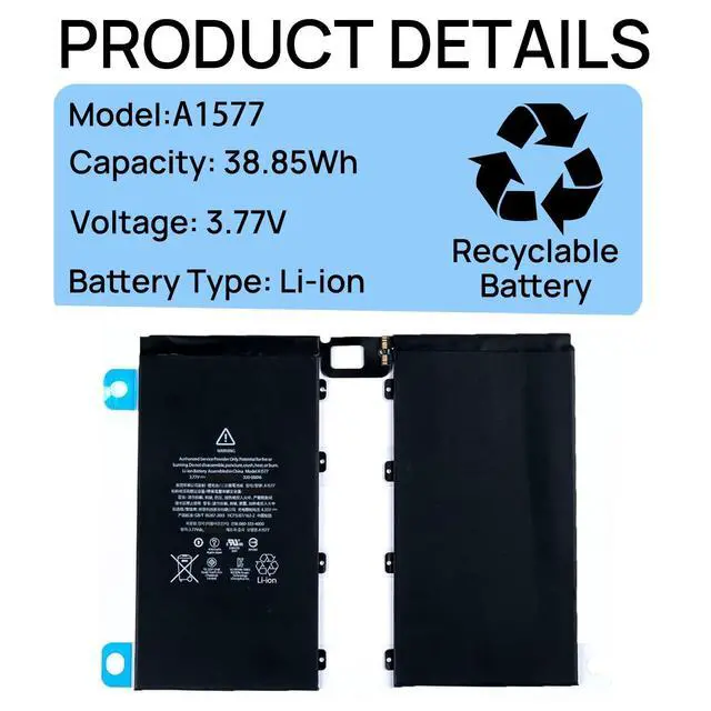 Alt view image 3 of 6 - A1577 Battery 020-00016 Compatible with iPad Pro 12.9 2015 1st Generation A1584 iPad Pro A1652 with Tools 3.77V 10307mAh
