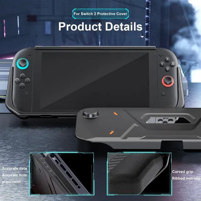 Alt view image 6 of 6 - for Nintendo Switch 2 Case (2025 Release) Protective Handheld Case with Ergonomic Grip and Strap PC+TPU Grip Protective Cover Accessories Compatible with Switch 2 Console,Black