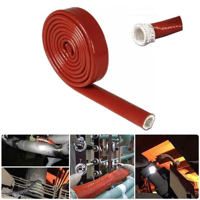 Alt view image 6 of 6 - Heat Sleeve Insulation Heat Shielded Fire Thermo Armor Fire Sleeve Silicone Coated Fiberglass Heat Protection for Automotive Hose Lines & Electrical Wiring(Red 1/2" ID x5FT)