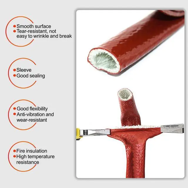 Alt view image 5 of 6 - Fuel Line Heat Shield Insulation Heat Sleeve Fuel Line Heat Shield Sleeve Fire Sleeve Silicone Coated Fiberglass Heat Protection for Automotive Hose Lines & Electrical Wiring 3/4" ID Red