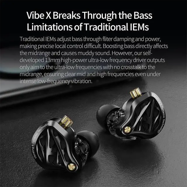Alt view image 3 of 6 - KZ Vibe X 10mm Dynamic & 13mm Vibration Drivers IEM HiFi Wired Earbuds | 3D Tactile Bass, 180° Wide Soundstage, Silver-Plated Cable, Earphones for Gaming Music Audiophiles (Type C with Mic)