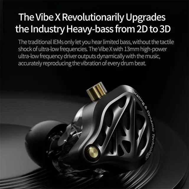Alt view image 4 of 6 - KZ Vibe X 10mm Dynamic & 13mm Vibration Drivers IEM HiFi Wired Earbuds | 3D Tactile Bass, 180° Wide Soundstage, Silver-Plated Cable, Earphones for Gaming Music Audiophiles (Type C with Mic)