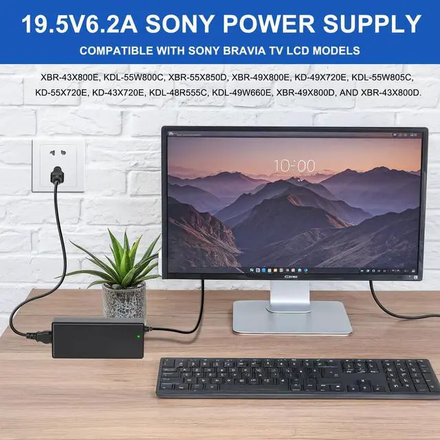 Alt view image 2 of 6 - 19.5V Power Supply Cord Compatible with Sony KDL-55W805C KD-55X720E KDL-55W800C XBR-43X800E XBR-43X800D XBR-49X800E XBR-49X800D XBR-55X850D KD-43X720E TV Supply Adapter Charger