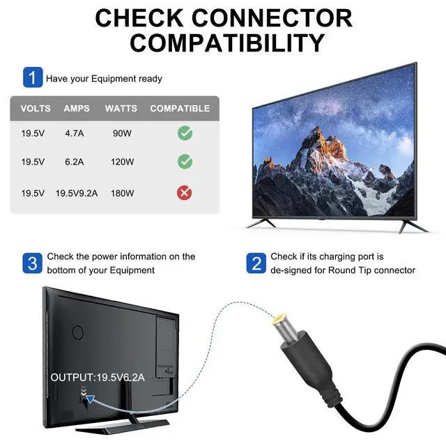 Alt view image 4 of 6 - 19.5V Power Supply Cord Compatible with Sony KDL-55W805C KD-55X720E KDL-55W800C XBR-43X800E XBR-43X800D XBR-49X800E XBR-49X800D XBR-55X850D KD-43X720E TV Supply Adapter Charger