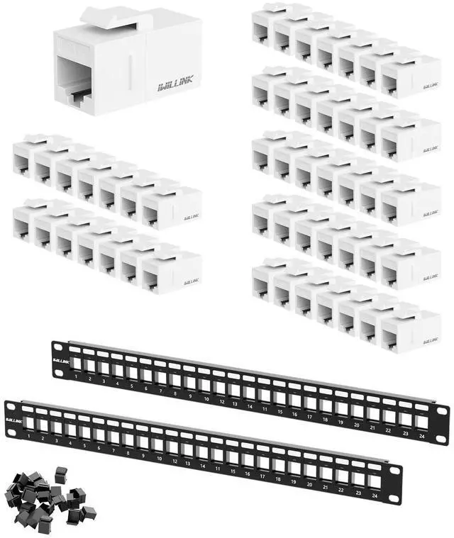 Main image of 2-Pack 24 Port Blank Keystone Patch Panel and 50-Pack Cat6 Keystone Coupler