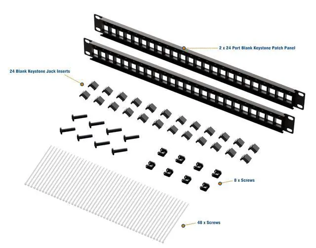 Alt view image 3 of 6 - 2-Pack 24 Port Blank Keystone Patch Panel and 50-Pack Cat6 Keystone Coupler