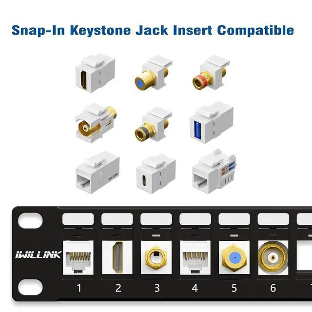 Alt view image 6 of 6 - 2-Pack 24 Port Blank Keystone Patch Panel and 50-Pack Cat6 Keystone Coupler