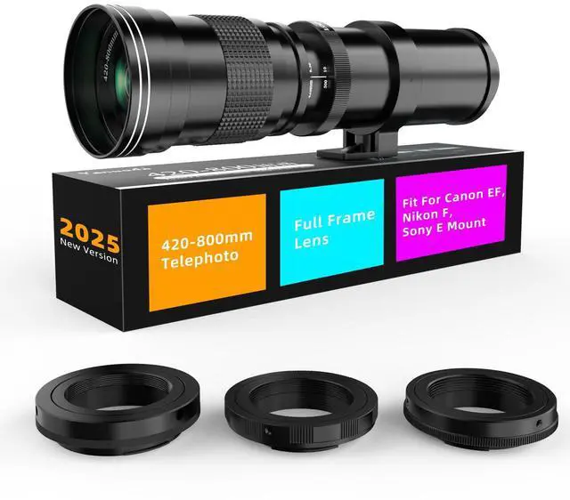 Main image of 420-800mm f/8.3 Manual Zoom Lens, Moon/Wildlife | Manual Focus only, 3 T-mount Adapter, f/8.316, Bright Daylight + Sturdy Tripod Required, No AF/IS/Electronics