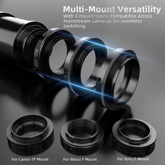 Alt view image 4 of 6 - 420-800mm f/8.3 Manual Zoom Lens, Moon/Wildlife | Manual Focus only, 3 T-mount Adapter, f/8.316, Bright Daylight + Sturdy Tripod Required, No AF/IS/Electronics