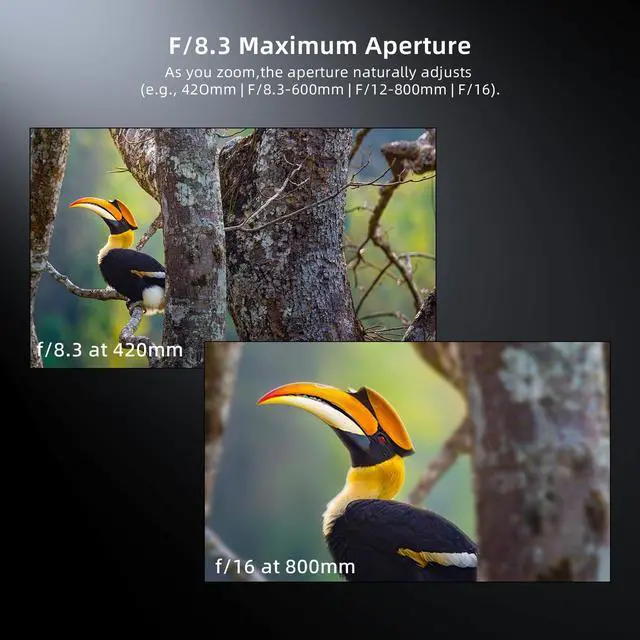 Alt view image 6 of 6 - 420-800mm f/8.3 Manual Zoom Lens, Moon/Wildlife | Manual Focus only, 3 T-mount Adapter, f/8.316, Bright Daylight + Sturdy Tripod Required, No AF/IS/Electronics