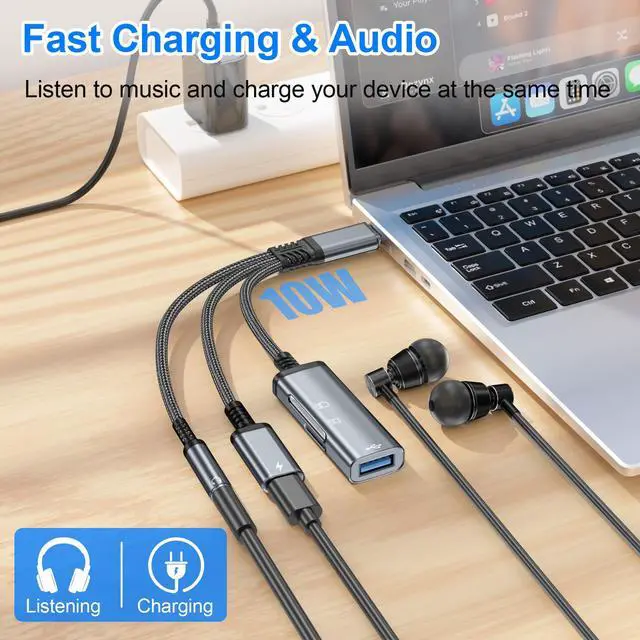 Alt view image 4 of 6 - USB-C to 3.5mm Headphone Adapter,3 in 1 USB C Charging Port Splitter,OTG Adapter,TF/SD Card Reader,USB C to Audio Jack Adapter for iPhone15 16 17,Android,iPad,Laptop,Slivery