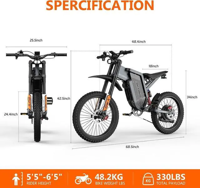 Alt view image 5 of 7 - Readygo X21 Max High Power Electric Dirt Bike for Adults, 5000W Peak 60V 30Ah Long Range Ebike, 19" x 2 Fat Tire All-Terrain 7-Speed Off Road Electric Bicycle, Black