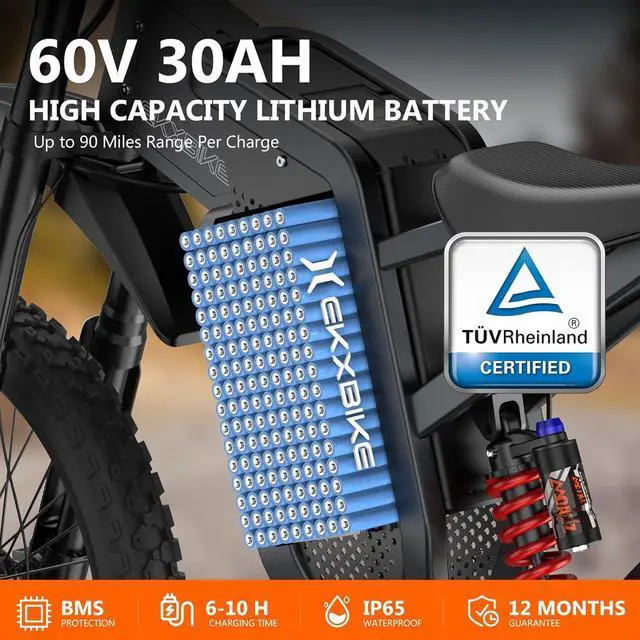 Alt view image 3 of 7 - Readygo X21 Max High Power Electric Dirt Bike for Adults, 5000W Peak 60V 30Ah Long Range Ebike, 19" x 2 Fat Tire All-Terrain 7-Speed Off Road Electric Bicycle, Black