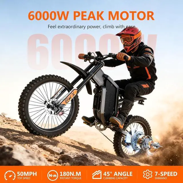 Alt view image 2 of 7 - Readygo X21 Max High Power Electric Dirt Bike for Adults, 5000W Peak 60V 30Ah Long Range Ebike, 19" x 2 Fat Tire All-Terrain 7-Speed Off Road Electric Bicycle