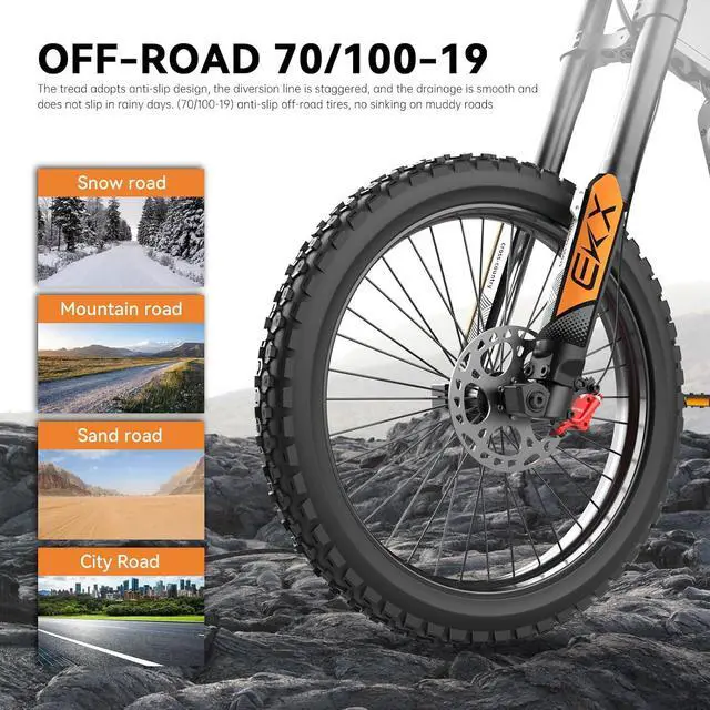 Alt view image 5 of 7 - Readygo X21 Max High Power Electric Dirt Bike for Adults, 5000W Peak 60V 30Ah Long Range Ebike, 19" x 2 Fat Tire All-Terrain 7-Speed Off Road Electric Bicycle