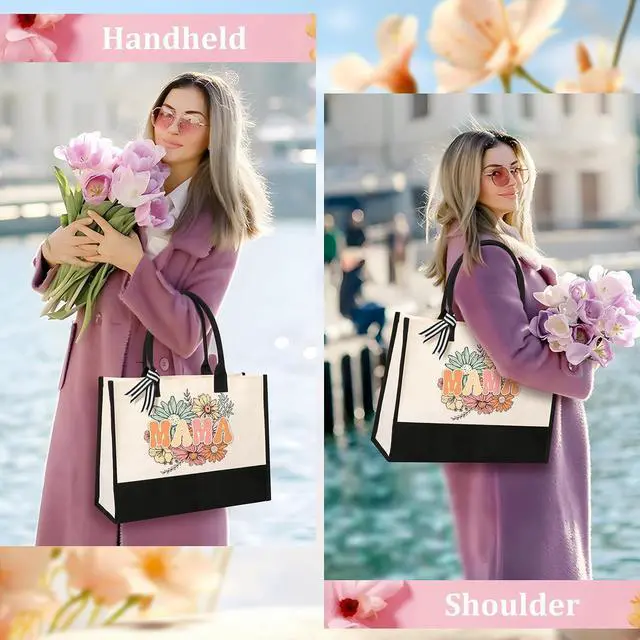 Alt view image 2 of 7 - Tecanne Mothers Day Gifts, Mom Birthday Gifts from Daughter Son, Canvas Tote Bag Makeup Bag for Mom Personalized Gift Set