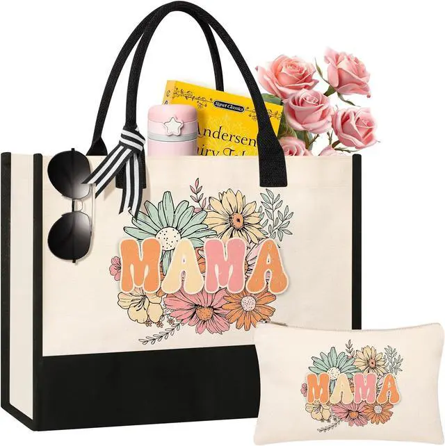 Main image of Tecanne Mothers Day Gifts, Mom Birthday Gifts from Daughter Son, Canvas Tote Bag Makeup Bag for Mom Personalized Gift Set