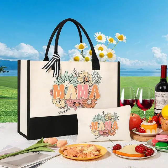 Alt view image 3 of 7 - Tecanne Mothers Day Gifts, Mom Birthday Gifts from Daughter Son, Canvas Tote Bag Makeup Bag for Mom Personalized Gift Set