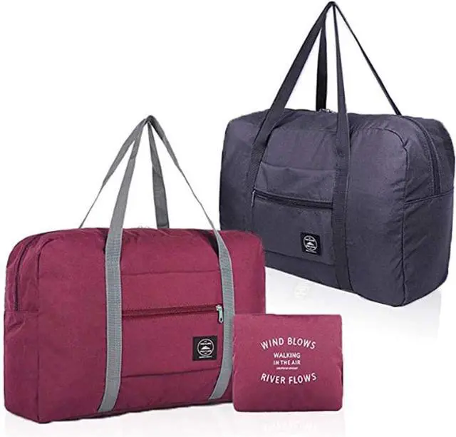 Main image of 2 Pack Foldable Travel Bag Waterproof Travel Duffel Bag,Women Ladies Man Canvas Weekender Bag Overnight Carry-on Tote Duffel in Trolley Handle (Black&Rred)