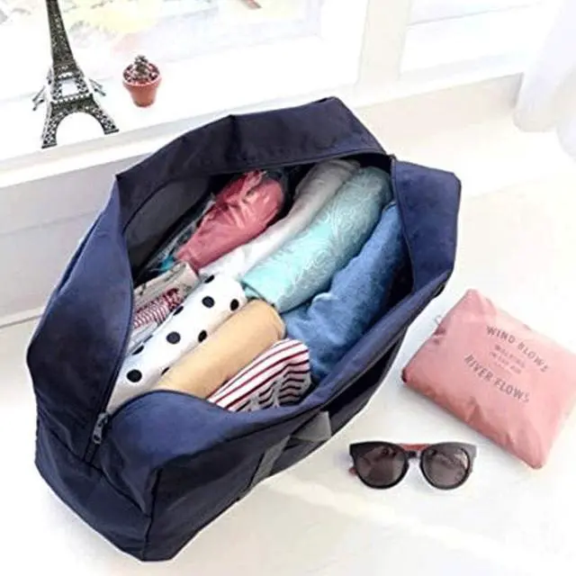 Alt view image 2 of 7 - 2 Pack Foldable Travel Bag Waterproof Travel Duffel Bag,Women Ladies Man Canvas Weekender Bag Overnight Carry-on Tote Duffel in Trolley Handle (Black&Rred)