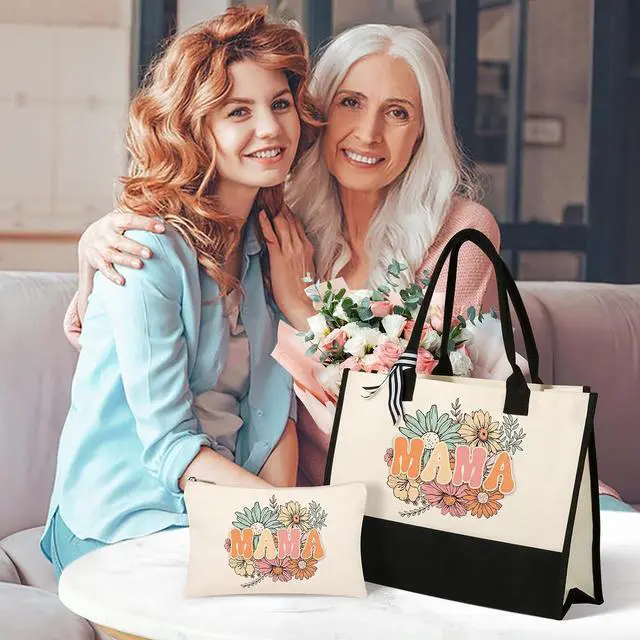 Alt view image 6 of 7 - Tecanne Mothers Day Gifts, Mom Birthday Gifts from Daughter Son, Canvas Tote Bag Makeup Bag for Mom Personalized Gift Set