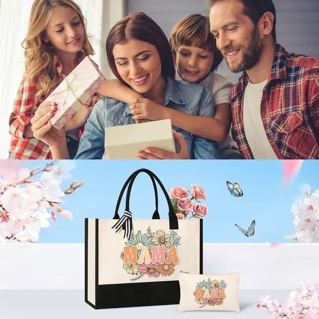 Alt view image 7 of 7 - Tecanne Mothers Day Gifts, Mom Birthday Gifts from Daughter Son, Canvas Tote Bag Makeup Bag for Mom Personalized Gift Set