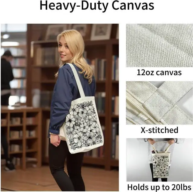 Alt view image 2 of 7 - itgowisa Canvas Tote Bag with Zipper Pocket, Travel Shopping Book Bag for Women, Gifts for Teachers, Nurses, Plant Lovers