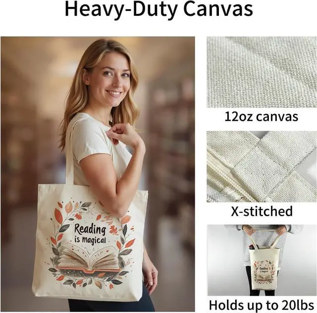 Alt view image 2 of 7 - itgowisa Canvas Tote Bag with Zipper Pocket, Travel Shopping Book Bag for Women, Gifts for Teachers, Nurses, Plant Lovers