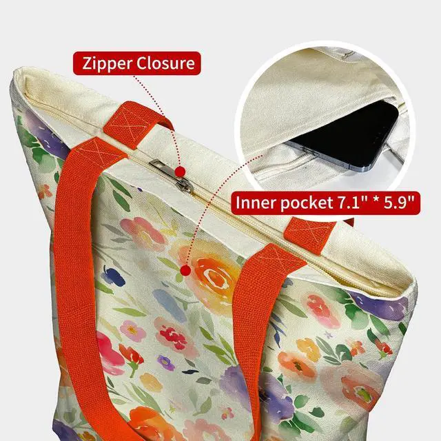 Alt view image 4 of 7 - itgowisa Canvas Tote Bag with Zipper Pocket, Travel Shopping Book Bag for Women, Gifts for Teachers, Nurses, Plant Lovers