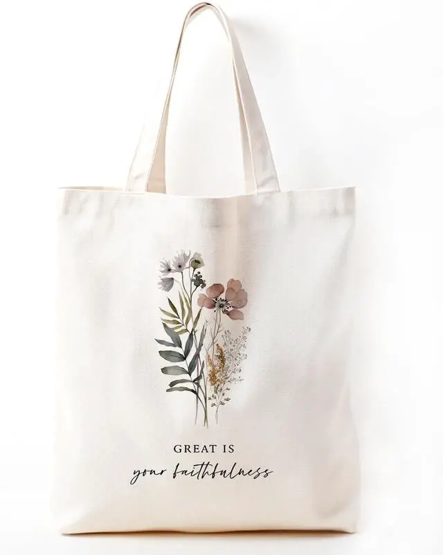 Main image of Inspirational Christian Bible Verse Foral Tote Bag for Women