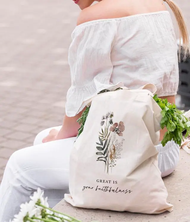 Alt view image 2 of 6 - Inspirational Christian Bible Verse Foral Tote Bag for Women