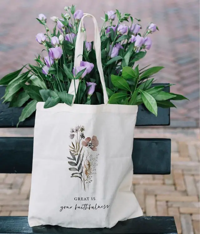 Alt view image 3 of 6 - Inspirational Christian Bible Verse Foral Tote Bag for Women