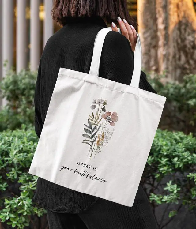 Alt view image 6 of 6 - Inspirational Christian Bible Verse Foral Tote Bag for Women