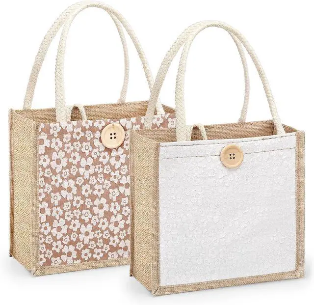 Main image of Women Tote Bag,2Pcs Jute Casual Tote's Handbag Embroidered Personalized Bento Bag,Reusable Grocery Bags Shopping Bags