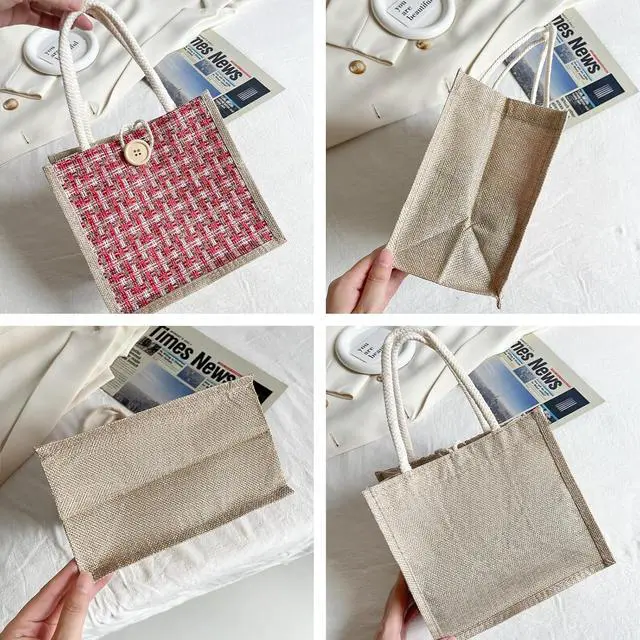 Alt view image 6 of 7 - Women Tote Bag,2Pcs Jute Casual Tote's Handbag Embroidered Personalized Bento Bag,Reusable Grocery Bags Shopping Bags