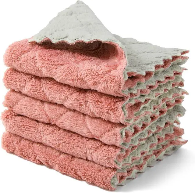 Main image of kimteny Microfiber Dish Cloths for Washing Dishes 5 Pack, Pink-Grey