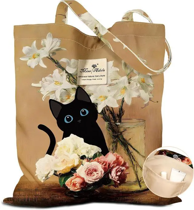 Main image of Miss Adola Cloth Tote Bag for Women Reusable Tote with Pocket & Buckle Cute Retro Design