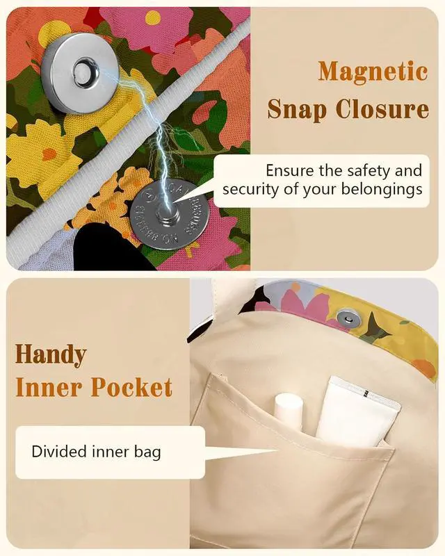 Alt view image 4 of 6 - Miss Adola Cloth Tote Bag for Women Reusable Tote with Pocket & Buckle Cute Retro Design