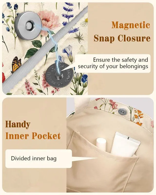 Alt view image 4 of 6 - Miss Adola Cloth Tote Bag for Women Reusable Tote with Pocket & Buckle Cute Retro Design