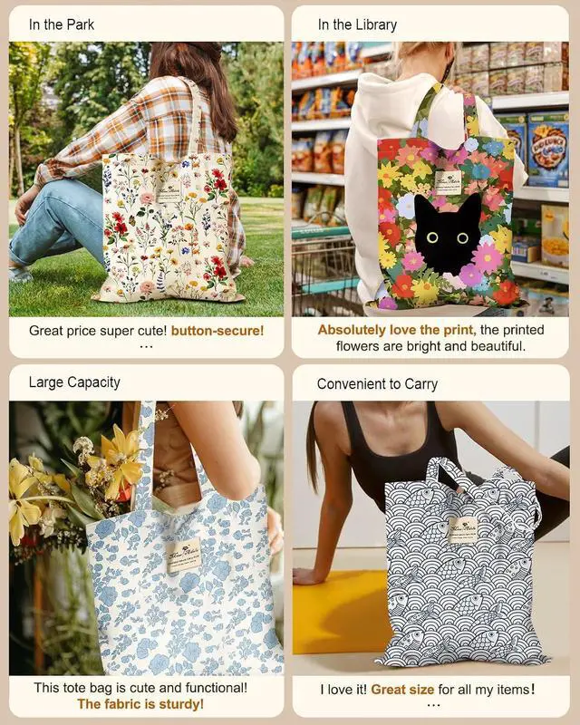 Alt view image 6 of 6 - Miss Adola Cloth Tote Bag for Women Reusable Tote with Pocket & Buckle Cute Retro Design