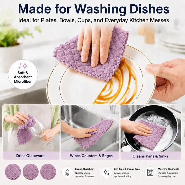 Alt view image 3 of 7 - kimteny 12 Pack Dish Cloths for Washing Dishes