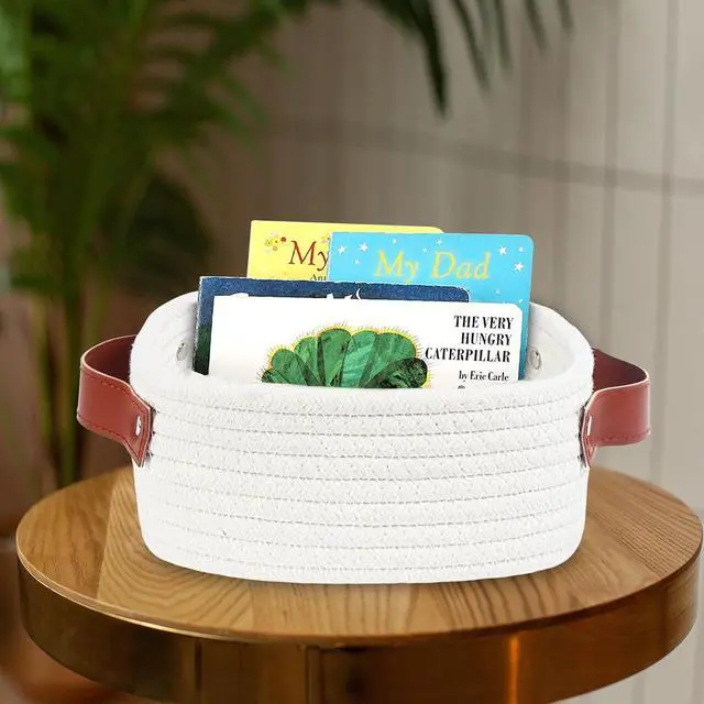 Alt view image 3 of 7 - ABenkle Small Storage Basket, Mini Baskets, Cute Rope Woven Basket for Organizing, Square Shelf Storage with Handle, Boho Decorative Toy Bin for Nursery, Spa, Empty Gift Baskets - XS