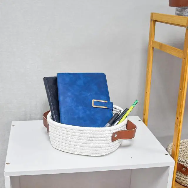 Alt view image 6 of 7 - ABenkle Small Storage Basket, Mini Baskets, Cute Rope Woven Basket for Organizing, Square Shelf Storage with Handle, Boho Decorative Toy Bin for Nursery, Spa, Empty Gift Baskets - XS