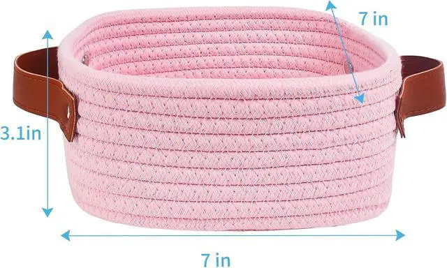 Alt view image 2 of 5 - ABenkle Small Storage Basket, Mini Baskets, Cute Rope Woven Baskets for Organizing, Square Shelf Storage with Handle, Boho Decorative Toy Bin for Nursery, Spa, Empty Gift Basket - XS, Pink
