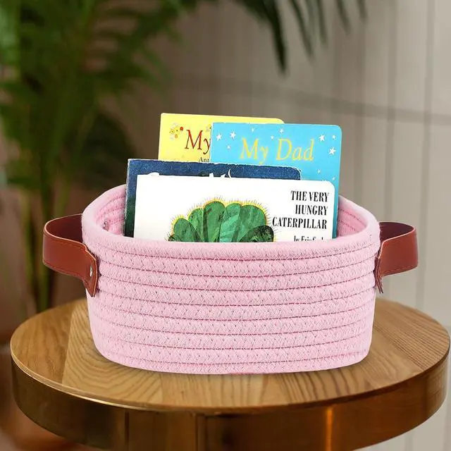 Alt view image 3 of 5 - ABenkle Small Storage Basket, Mini Baskets, Cute Rope Woven Baskets for Organizing, Square Shelf Storage with Handle, Boho Decorative Toy Bin for Nursery, Spa, Empty Gift Basket - XS, Pink